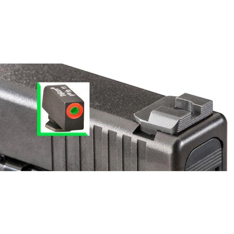 Hackathorn Tritium Sight Set - Green With Round Orange Outline Front, Black Serrated Rear, Glock 17 - 19 - 22 - 23 - 24 - 26 - 27 - 33 - 34 - 35 - 37 - 38 - 39