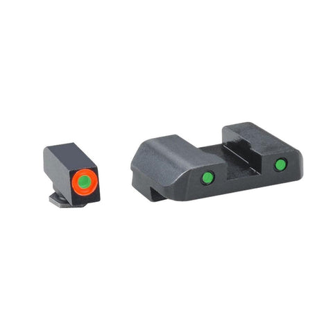 Spartan Operator 3 Dot Tritium Night Sight - Green With Orange Round Outline Front, Green With Black Outline Rear, Glock 17 - 19 - 22 - 23 - 24 - 26 - 27 - 33 - 34 - 35 - 37 - 38 - 39