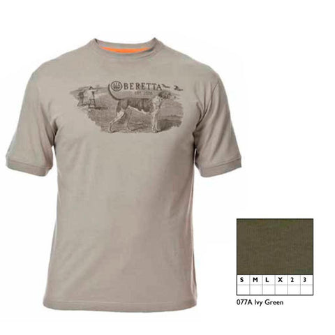 Hunting Dog Scene T-shirt - Ivy Green, Large