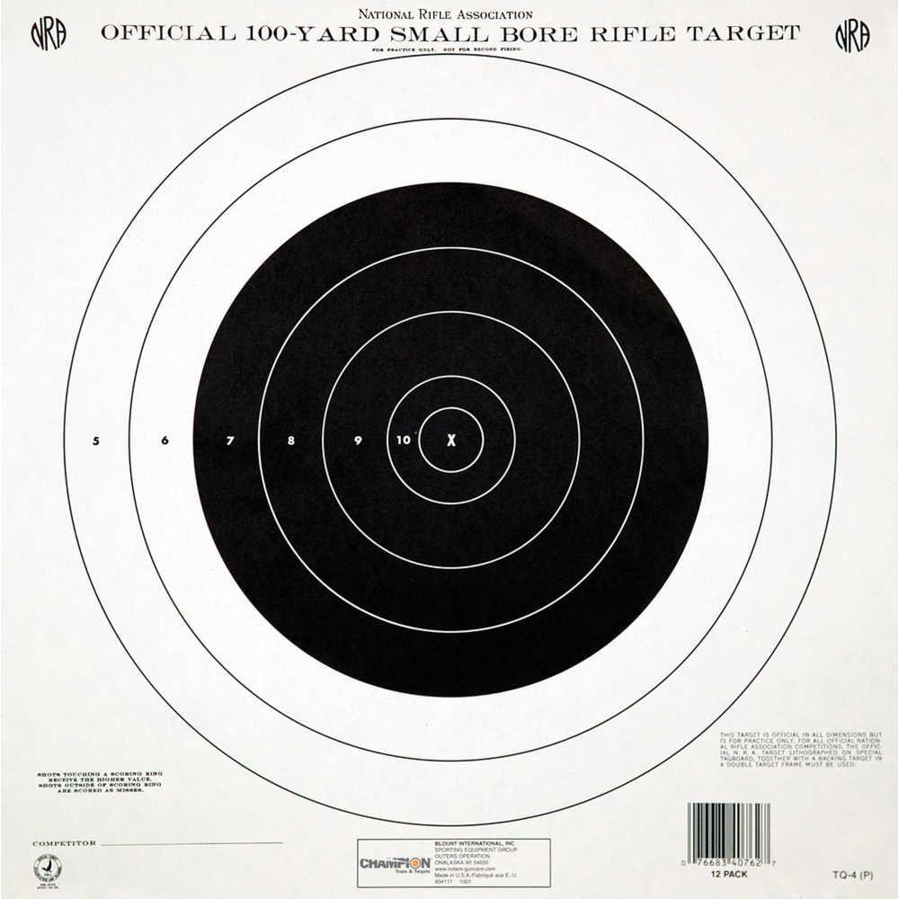 Nra Targets - Gtq-4(p) 100 Yd. Single Bullseye (train & Qualify), 14" X 14", (12 Pack)