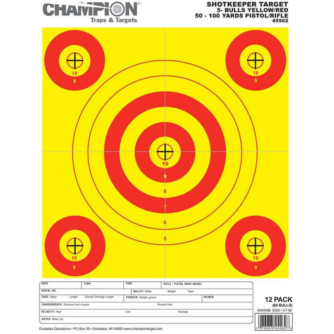 Shotkeeper Targets - Yellow-red 5-bull Small (12 Pack)