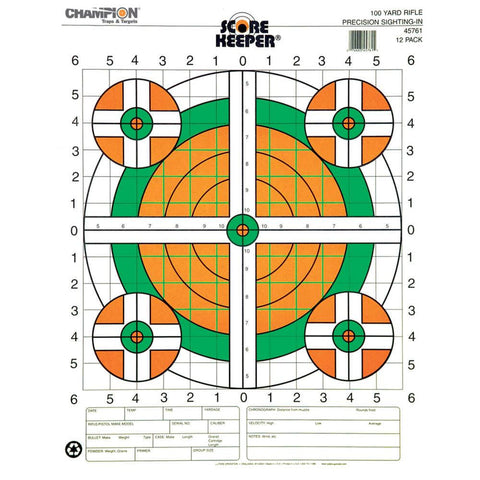 Scorekeeper Targets - Fluorescent Orange & Green Bull - 100 Yd. Rifle Sight-in (12 Pack)