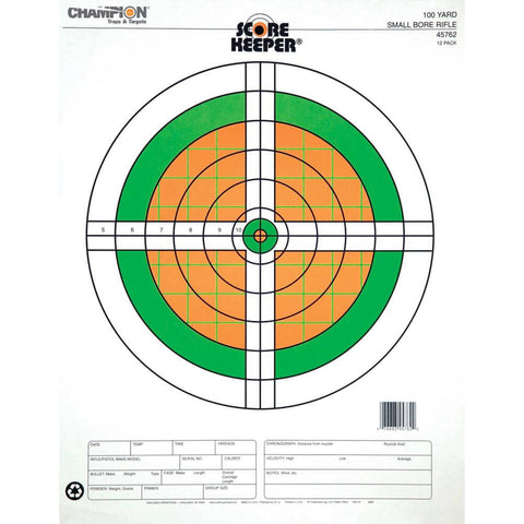 Scorekeeper Targets - Fluorescent Orange & Green Bull - 100 Yd. Small Bore Rifle (12 Pack)