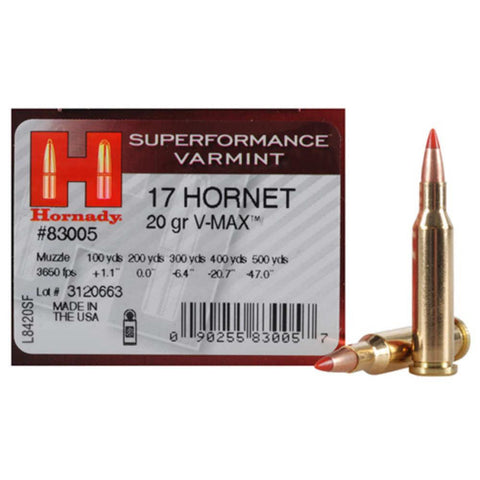 Superformance Varmint Ammunition - 17 Hornet, 20 Grain, V-max