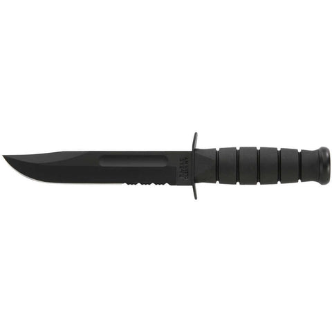 Full-size Black Ka-bar, Serrated Edge Fixed Knife - Black - Clip Point