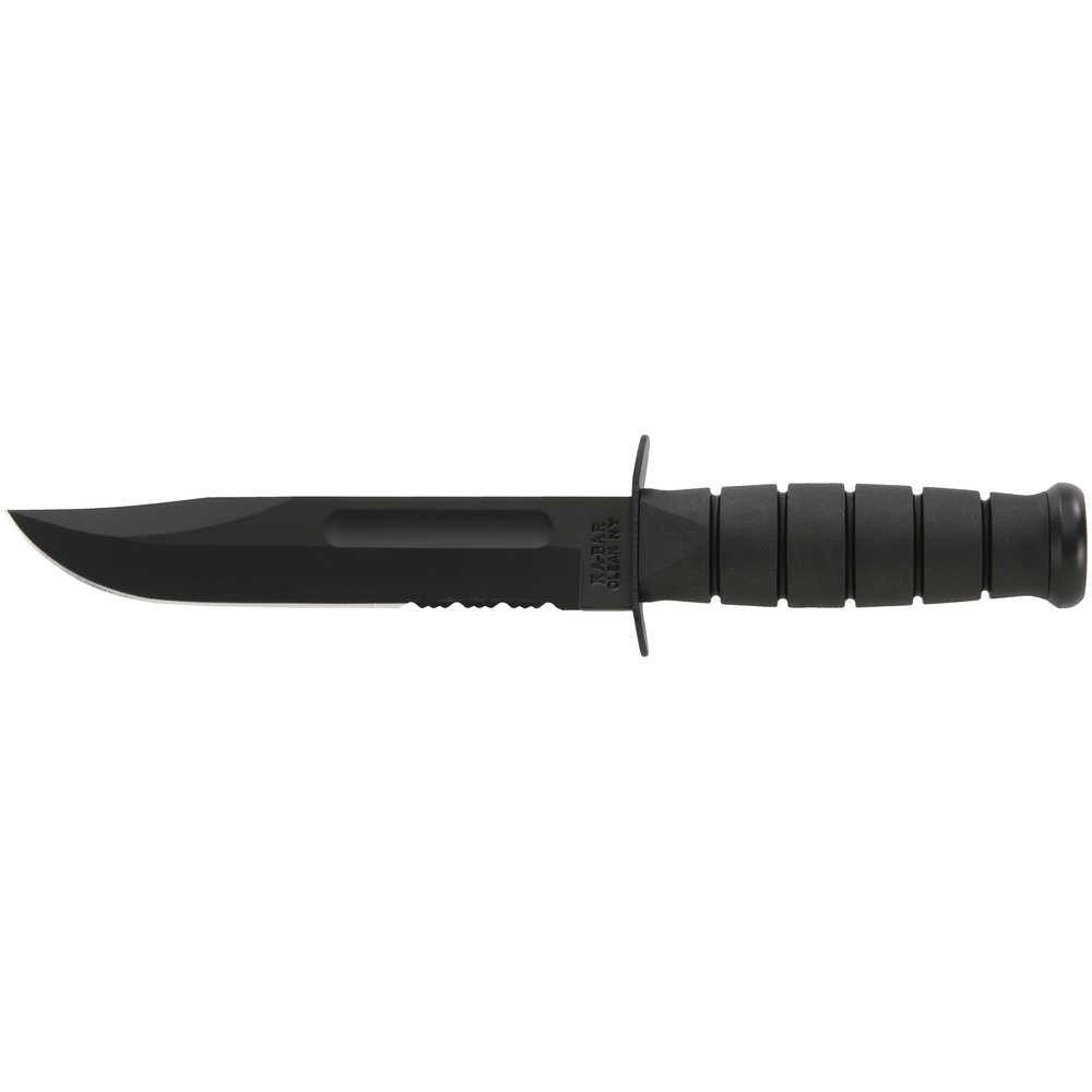 Full-size Black Ka-bar, Serrated Edge Fixed Knife - Black - Clip Point - Clam Pack