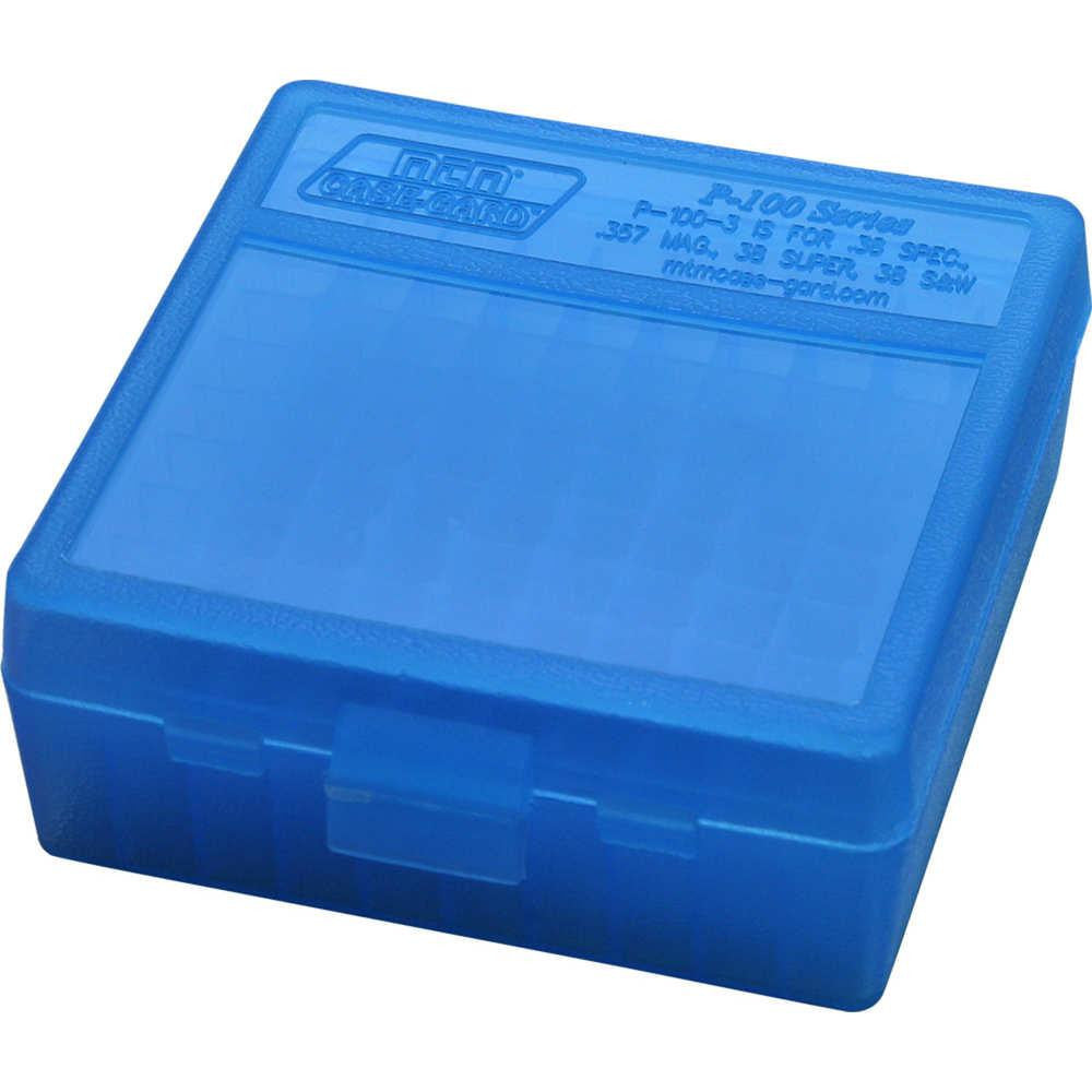 P-100 Series Medium Handgun Ammo Box - 100 Round - Clear Blue