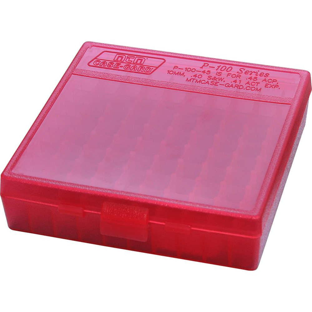 P-100 Series Large Handgun Ammo Box - 100 Round - Clear Red