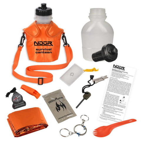 46oz Survival Canteen Kit W-advanced Filter - Orange Pouch