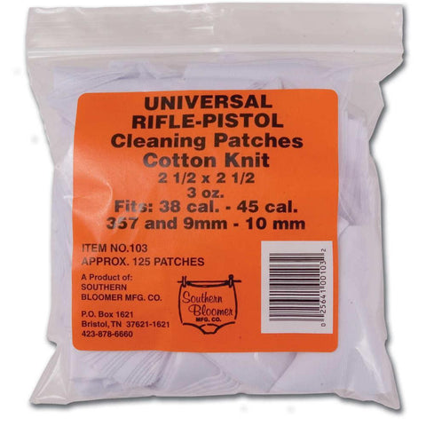 Cotton Knit Cleaning Patches - 2.5x2.5, .30-.45 Caliber Universal, (130 Pack)