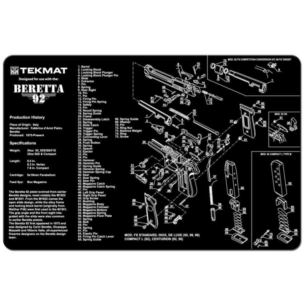 Beretta 92-m9 Cleaning Mat  - 11" X 17"