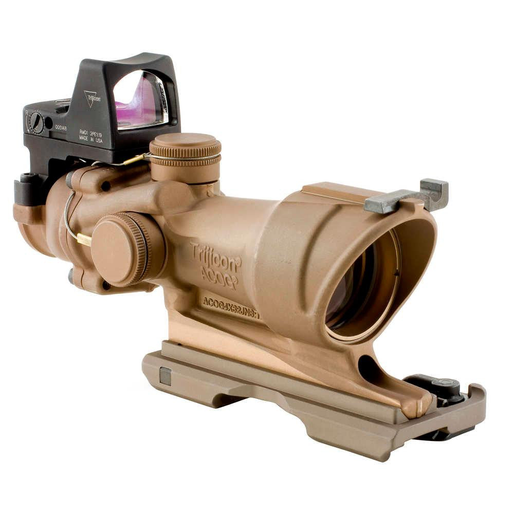 Acog 4x32 Dark Earth Brown Scope, Center Illumination Amber Crosshair Reticle With 3.25 Moa Rmr Sight Riflescope