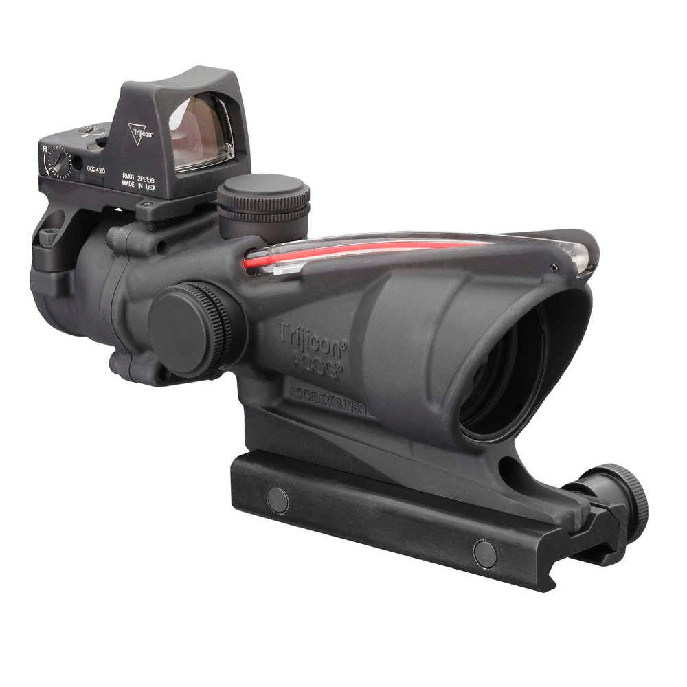 Trijicon Acog 4x32 Scope, Dual Illuminated Red Chevron .223 Ballistic Reticle, 3.25 Moa Rmr Sight, And Ta51 Mount  Riflescope