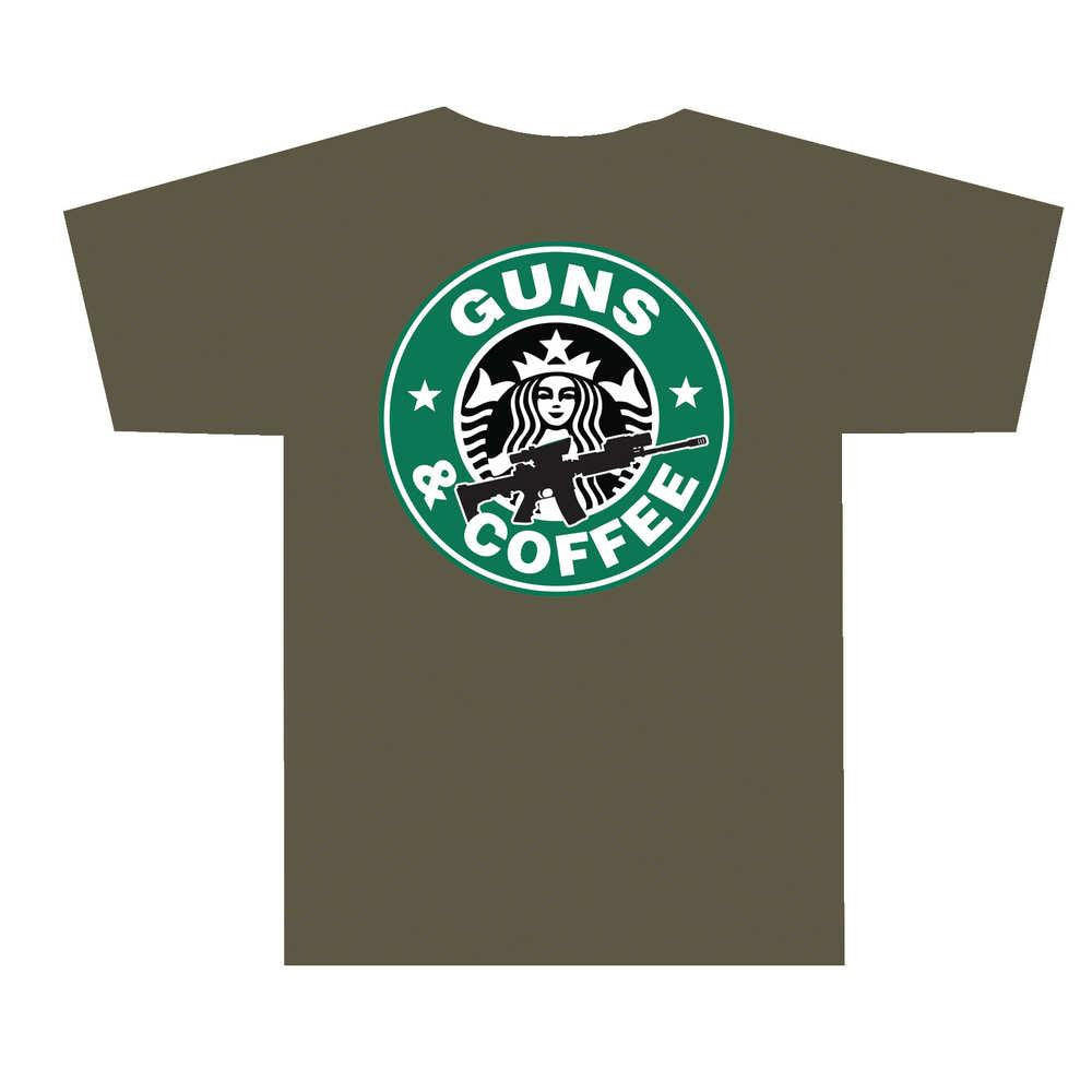 3001 Guns And Coffee T Shirt - Olive Drab, 2x-large