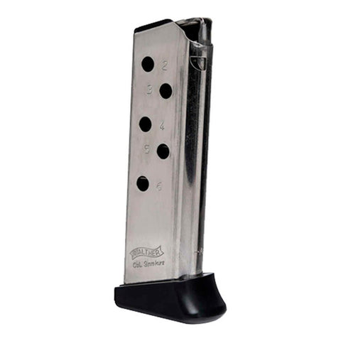 Ppk Walther Magazine With Finger Rest - .380 Acp  - 6 Round - Nickel